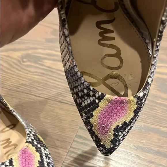 Sam Edelman Womens 6.5 Danna Lilac / Yellow Snake Print Pumps 4” Mob Wife
