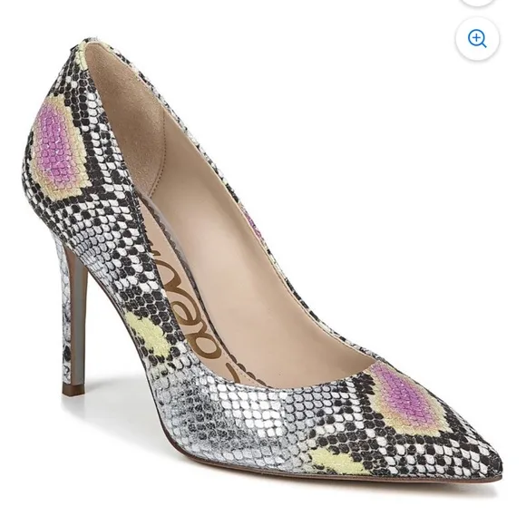 Sam Edelman Womens 6.5 Danna Lilac / Yellow Snake Print Pumps 4” Mob Wife