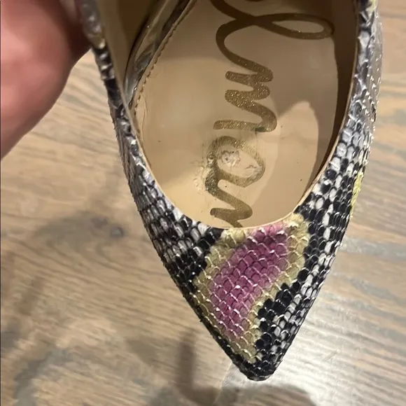 Sam Edelman Womens 6.5 Danna Lilac / Yellow Snake Print Pumps 4” Mob Wife