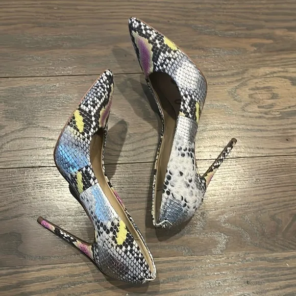 Sam Edelman Womens 6.5 Danna Lilac / Yellow Snake Print Pumps 4” Mob Wife