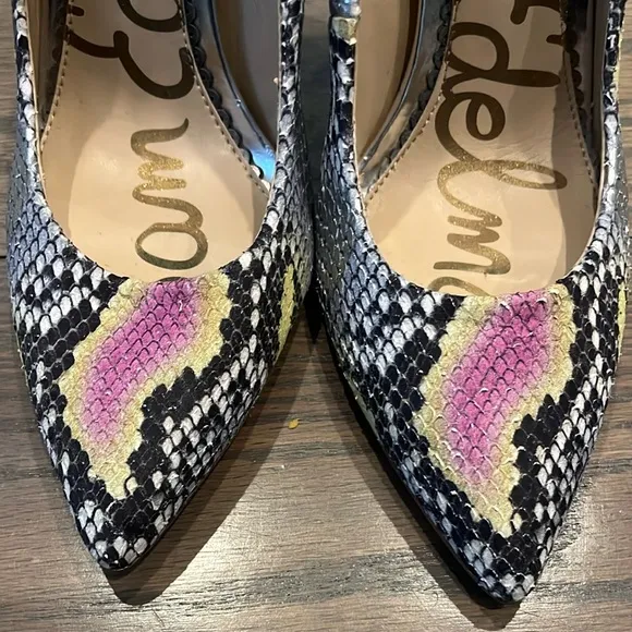 Sam Edelman Womens 6.5 Danna Lilac / Yellow Snake Print Pumps 4” Mob Wife
