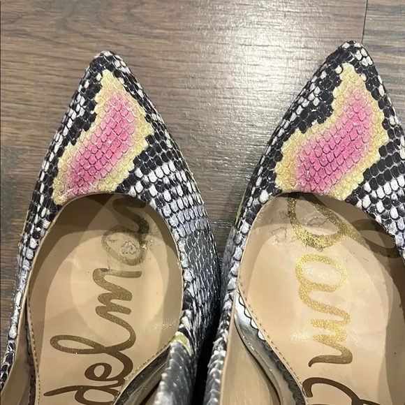 Sam Edelman Womens 6.5 Danna Lilac / Yellow Snake Print Pumps 4” Mob Wife