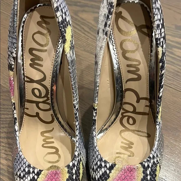 Sam Edelman Womens 6.5 Danna Lilac / Yellow Snake Print Pumps 4” Mob Wife