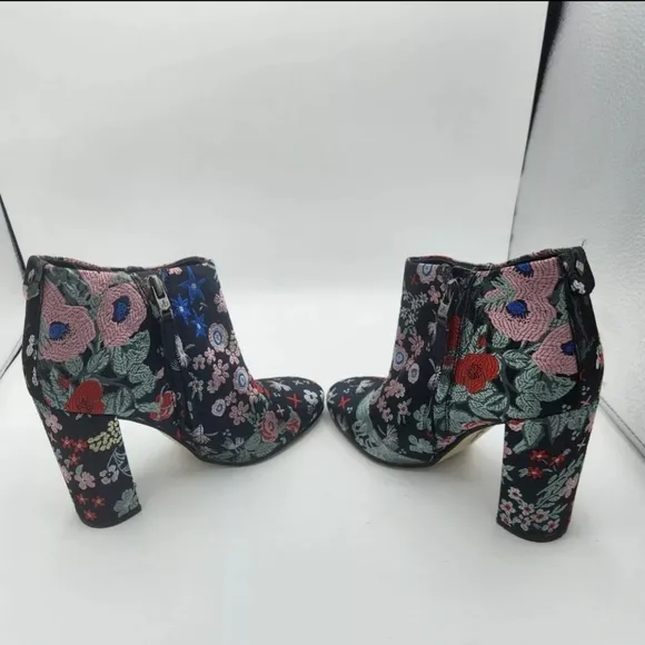 Sam Edelman Womens Campbell Floral Jacquard Block Heel Boots Navy Red Size 6