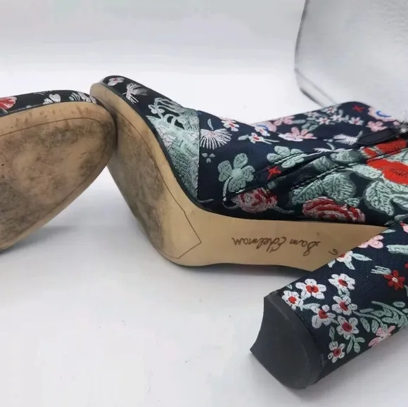 Sam Edelman Womens Campbell Floral Jacquard Block Heel Boots Navy Red Size 6