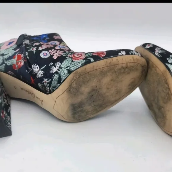 Sam Edelman Womens Campbell Floral Jacquard Block Heel Boots Navy Red Size 6