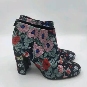 Sam Edelman Womens Campbell Floral Jacquard Block Heel Boots Navy Red Size 6