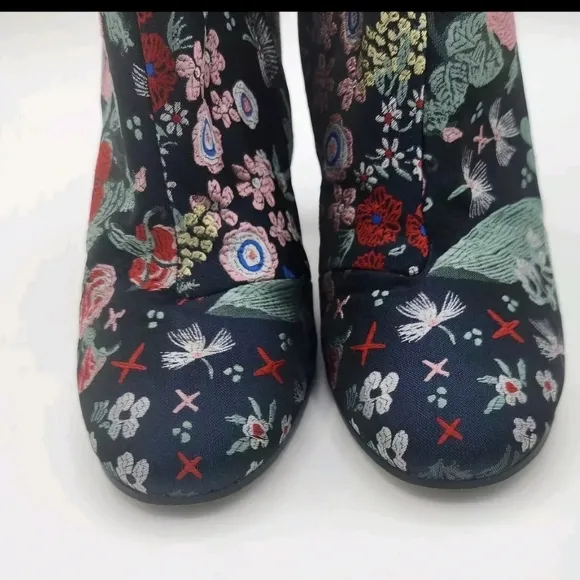 Sam Edelman Womens Campbell Floral Jacquard Block Heel Boots Navy Red Size 6