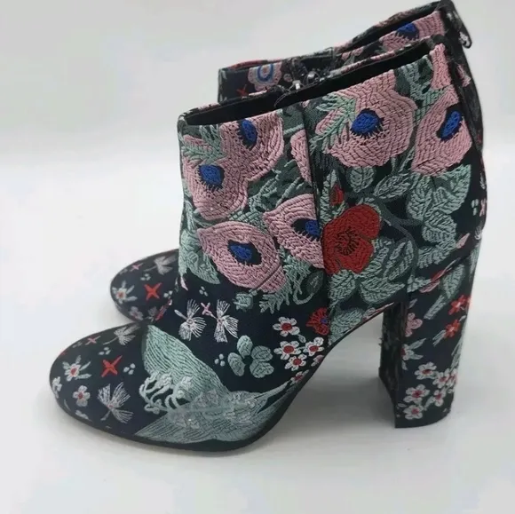 Sam Edelman Womens Campbell Floral Jacquard Block Heel Boots Navy Red Size 6