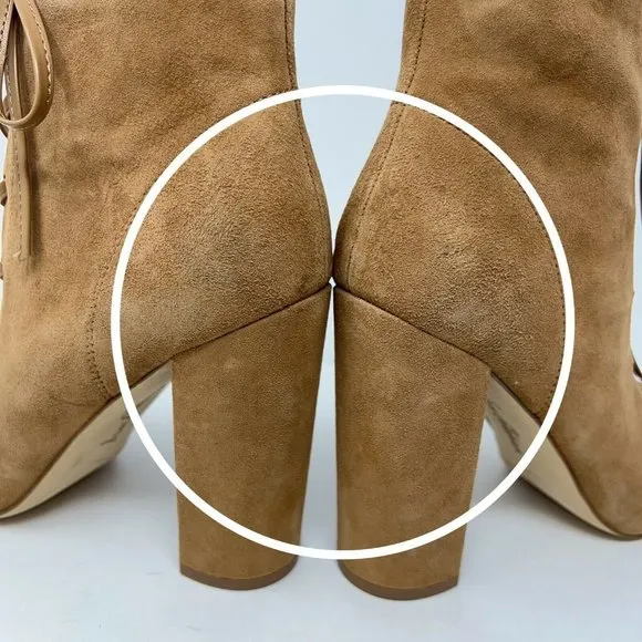 Sam Edelman Women’s YVIE Ankle Booties Tan Suede Block Heel Lace Up 10 M New