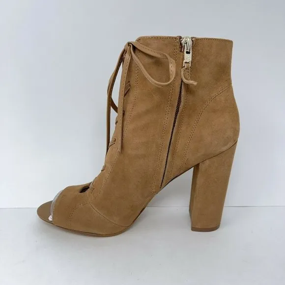 Sam Edelman Women’s YVIE Ankle Booties Tan Suede Block Heel Lace Up 10 M New