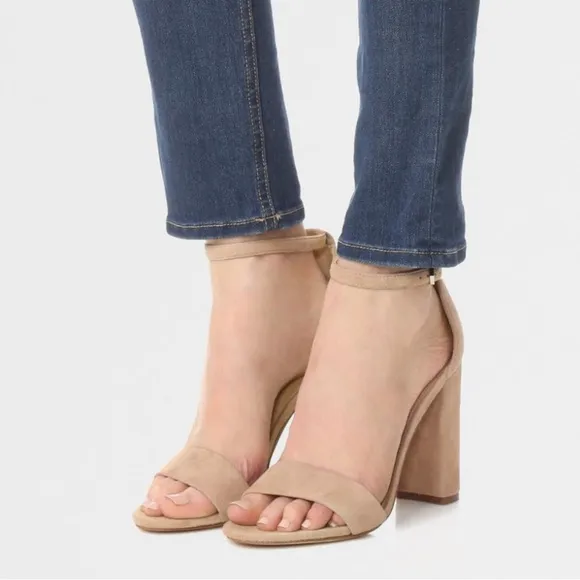 Sam Edelman Yaro Ankle Strap High Heel Sandals Pumps Nude Tan Leather Size 9