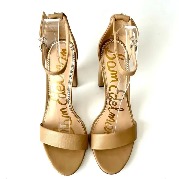 Sam Edelman Yaro Ankle Strap High Heel Sandals Pumps Nude Tan Leather Size 9