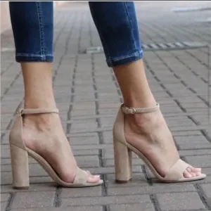 Sam Edelman Yaro Ankle Strap High Heel Sandals Pumps Nude Tan Leather Size 9