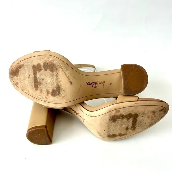 Sam Edelman Yaro Ankle Strap High Heel Sandals Pumps Nude Tan Leather Size 9