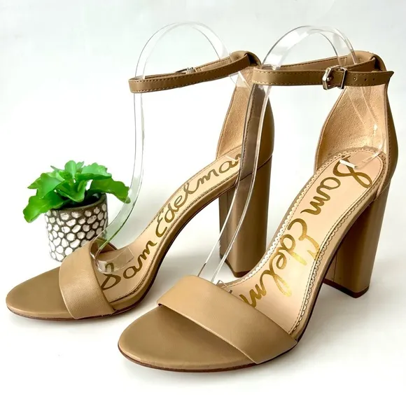 Sam Edelman Yaro Ankle Strap High Heel Sandals Pumps Nude Tan Leather Size 9