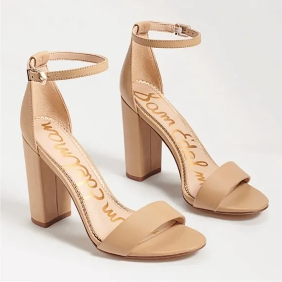Sam Edelman Yaro Ankle Strap High Heel Sandals Pumps Nude Tan Leather Size 9