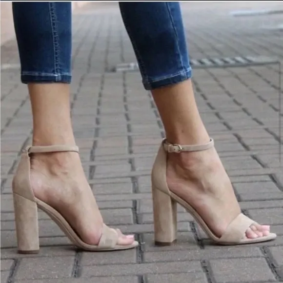 Sam Edelman Yaro Ankle Strap High Heel Sandals Pumps Nude Tan Leather Size 9