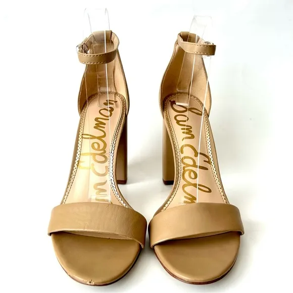 Sam Edelman Yaro Ankle Strap High Heel Sandals Pumps Nude Tan Leather Size 9