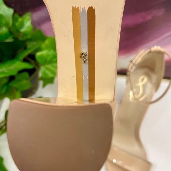 SAM EDELMAN Yaro Block Heel Sandal in Beige Size 10
