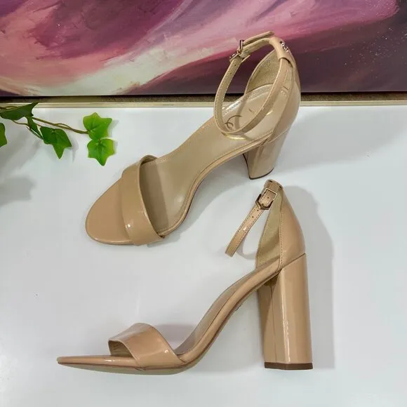 SAM EDELMAN Yaro Block Heel Sandal in Beige Size 9