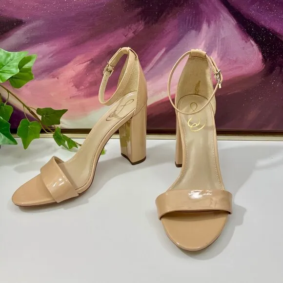SAM EDELMAN Yaro Block Heel Sandal in Beige Size 9