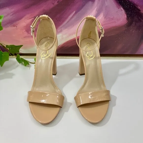 SAM EDELMAN Yaro Block Heel Sandal in Beige Size 9