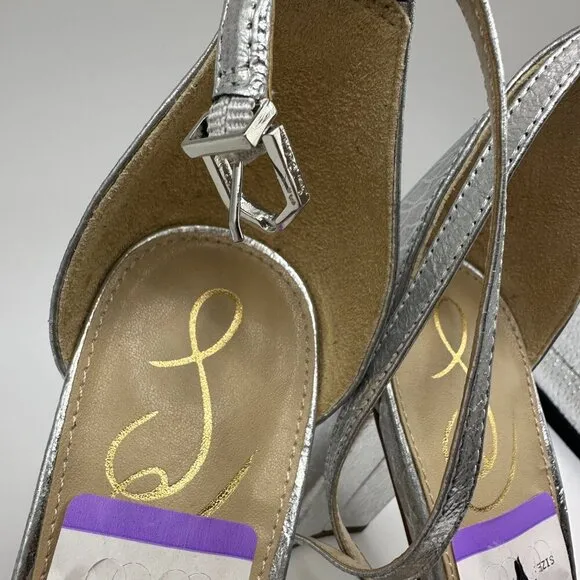 Sam Edelman Yaro Block Heels – Metallic Silver Statement Sandals