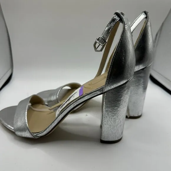 Sam Edelman Yaro Block Heels – Metallic Silver Statement Sandals