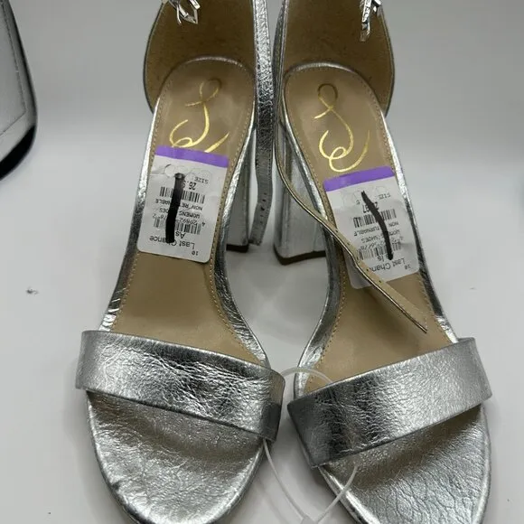 Sam Edelman Yaro Block Heels – Metallic Silver Statement Sandals