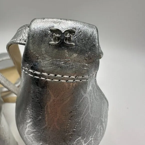 Sam Edelman Yaro Block Heels – Metallic Silver Statement Sandals