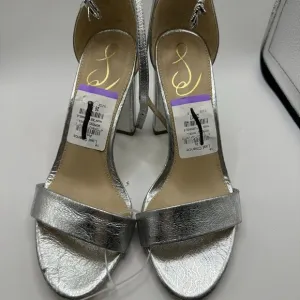 Sam Edelman Yaro Block Heels – Metallic Silver Statement Sandals