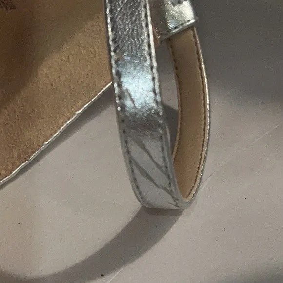 Sam Edelman Yaro silver leather ankle strap block heel sandals Sz 10 new