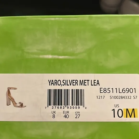 Sam Edelman Yaro silver leather ankle strap block heel sandals Sz 10 new