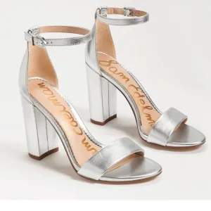 Sam Edelman Yaro silver leather ankle strap block heel sandals Sz 10 new