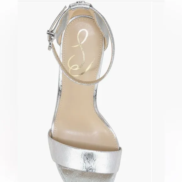 Sam Edelman Yaro Silver Metallic Leather Ankle Strap High Heel Sandals Sz 7.5
