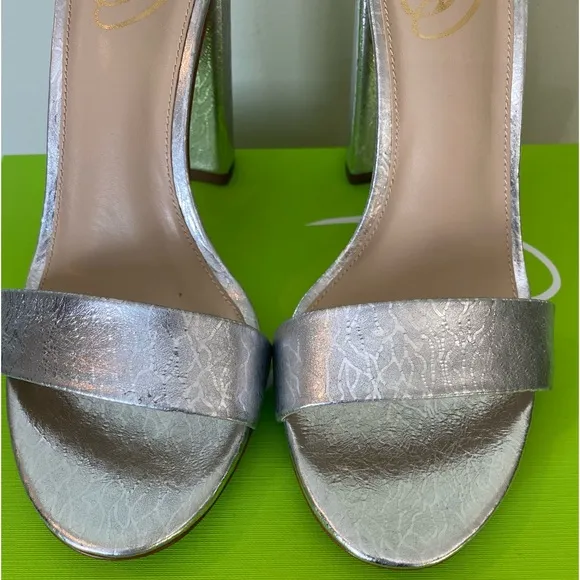 Sam Edelman Yaro Silver Metallic Leather Ankle Strap High Heel Sandals Sz 7.5