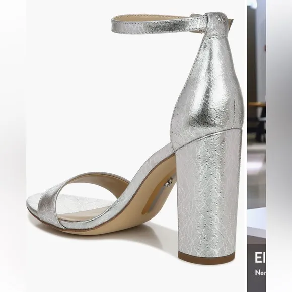 Sam Edelman Yaro Silver Metallic Leather Ankle Strap High Heel Sandals Sz 7.5