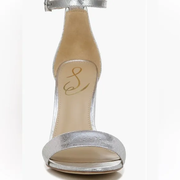 Sam Edelman Yaro Silver Metallic Leather Ankle Strap High Heel Sandals Sz 7.5