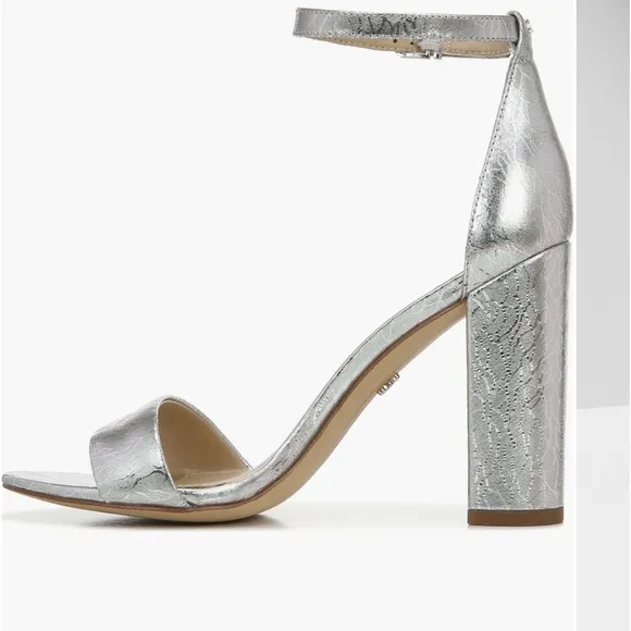 Sam Edelman Yaro Silver Metallic Leather Ankle Strap High Heel Sandals Sz 7.5