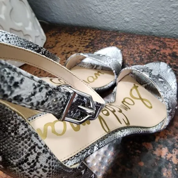 Sam Edelman Yaro Python-Embossed Leather Block-Heel Sandals                  538