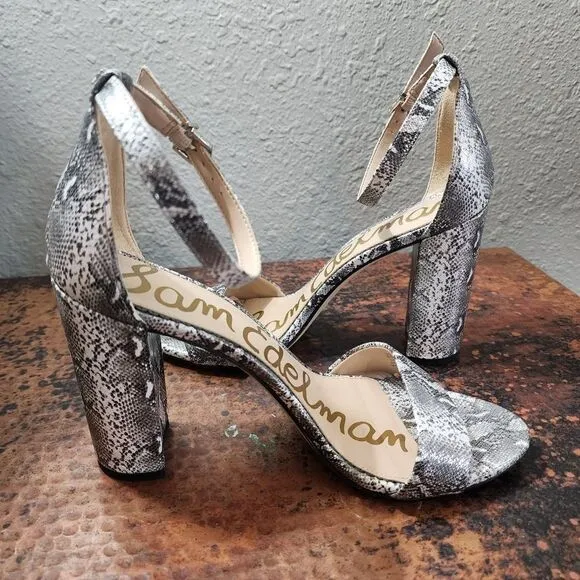 Sam Edelman Yaro Python-Embossed Leather Block-Heel Sandals                  538