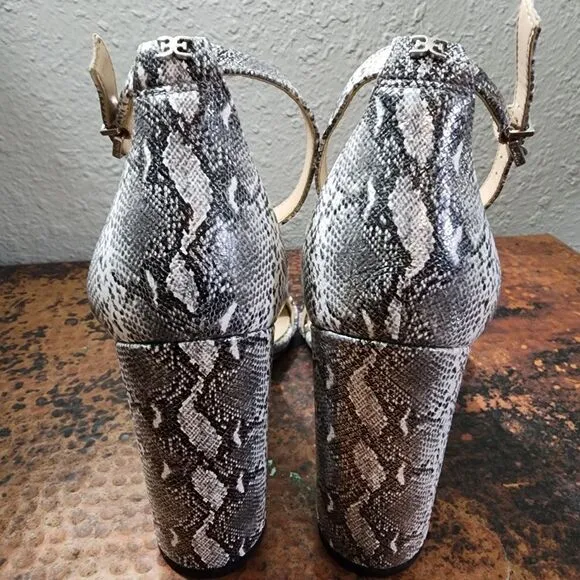 Sam Edelman Yaro Python-Embossed Leather Block-Heel Sandals                  538