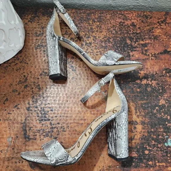 Sam Edelman Yaro Python-Embossed Leather Block-Heel Sandals                  538
