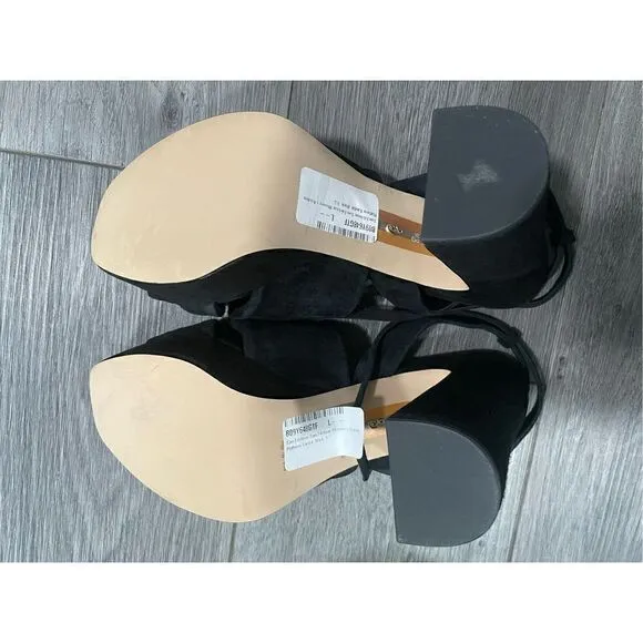 Sam Edelman Kristen Black Suede Block Heel Ankle Strap Block Heeled Sandals 8.5
