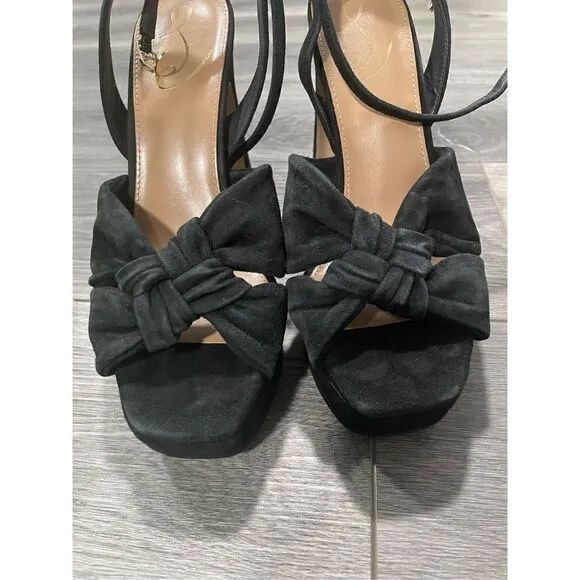 Sam Edelman Kristen Black Suede Block Heel Ankle Strap Block Heeled Sandals 8.5