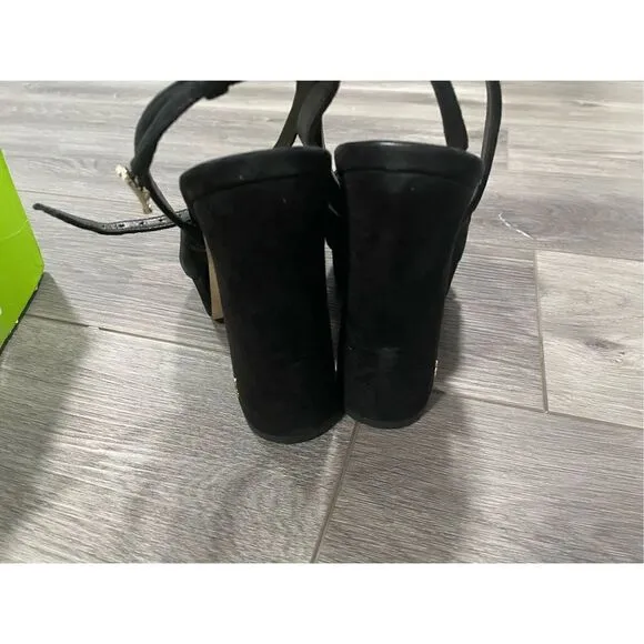 Sam Edelman Kristen Black Suede Block Heel Ankle Strap Block Heeled Sandals 8.5