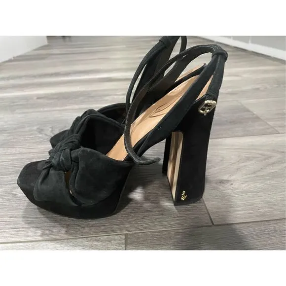 Sam Edelman Kristen Black Suede Block Heel Ankle Strap Block Heeled Sandals 8.5