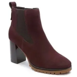 Sanctuary Ravish Booties Suede Block Heel Ankle Chelsea Boots Burgundy NWT Sz 7