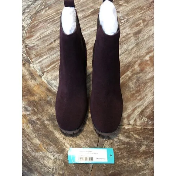 Sanctuary Ravish Booties Suede Block Heel Ankle Chelsea Boots Burgundy NWT Sz 7